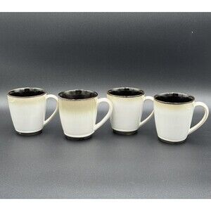 Sango Nova Black Coffee Mugs Tea Cups 4" Drip Glaze 4932 Set of 4‎